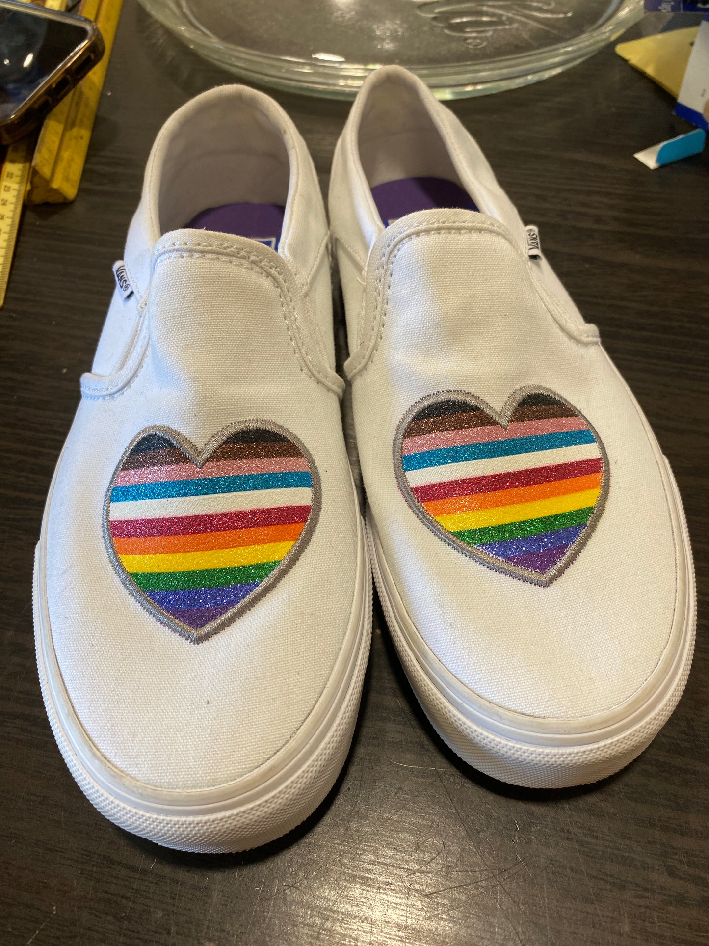 (1715) rainbow heart vans