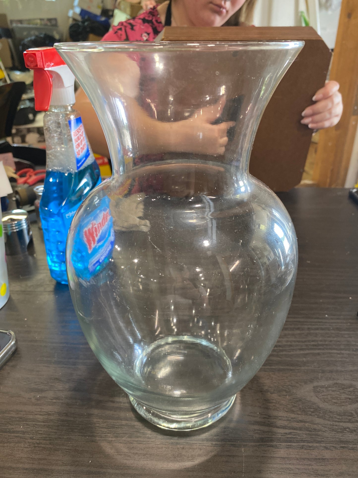 (1421) Large Clear Round Vase