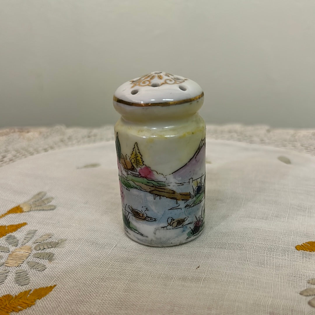 Vintage Hand Painted Salt/Pepper Shaker w/stand -Japan (210)