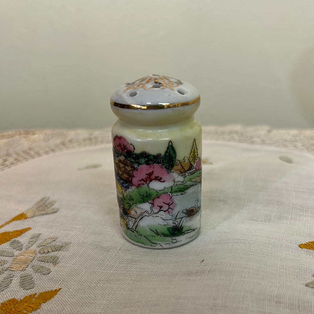 Vintage Hand Painted Salt/Pepper Shaker w/stand -Japan (210)