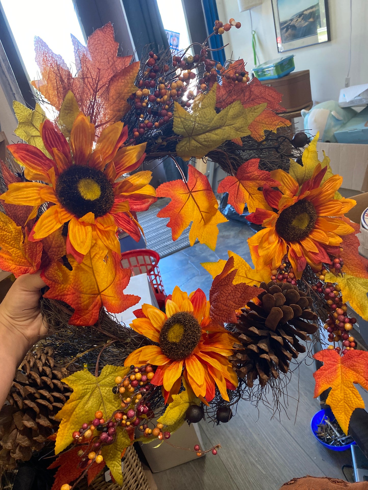 (1642) Booth #282 autumn sunflower wreath