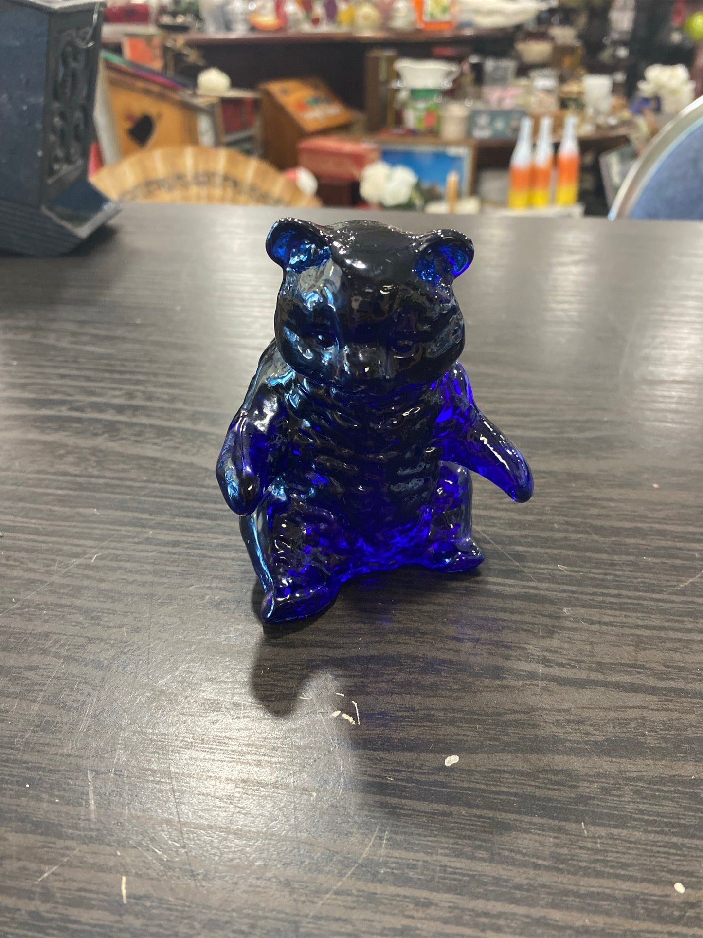 (1662) Mosser blue glass bear paperweight