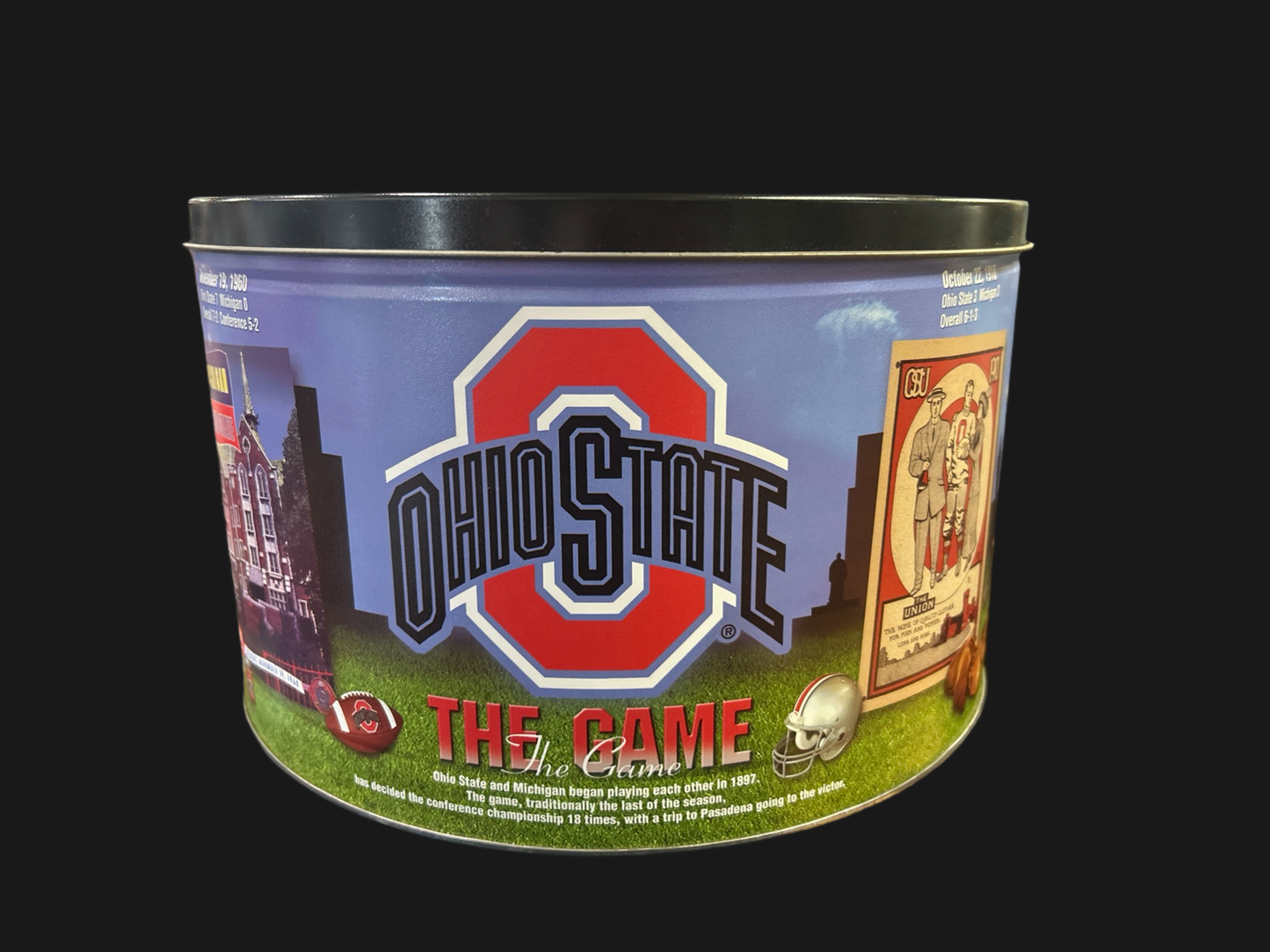 (1750) Vintage TRAIL'S END Ohio State v Michigan Tin Storage Container