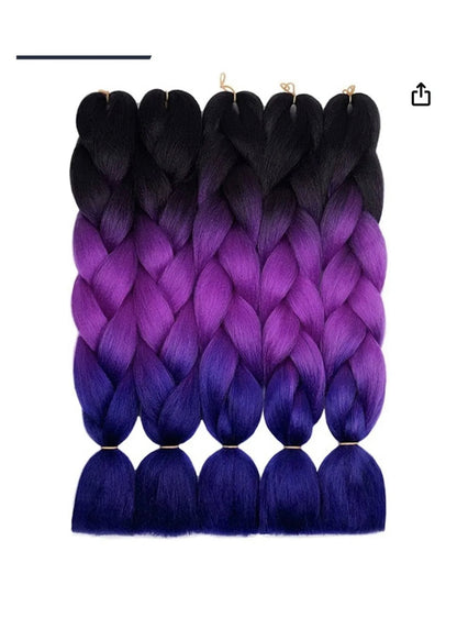 Ombré jumbo braid hair black/purple/blue 5 pack (047)