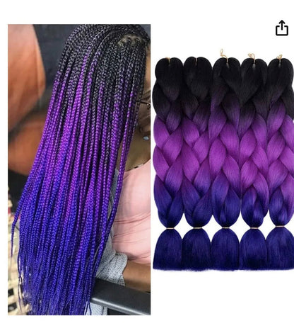 Ombré jumbo braid hair black/purple/blue 5 pack (047)