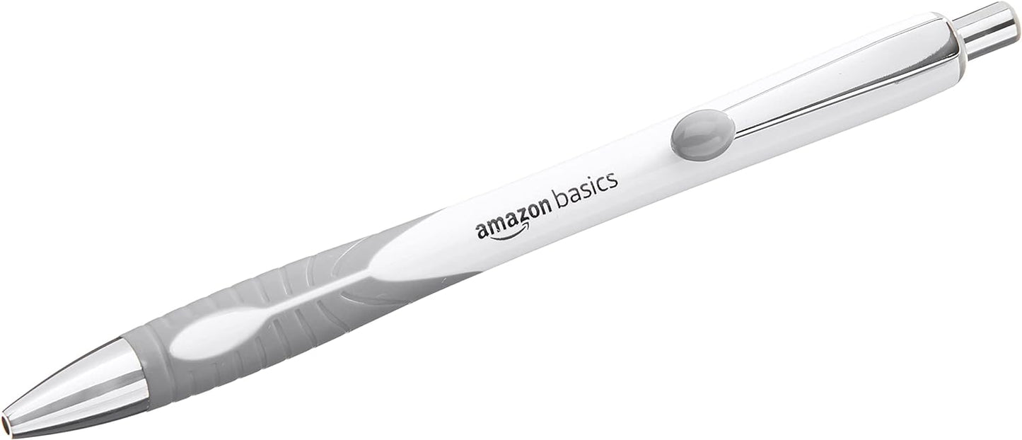 Amazon Basics (Retractable ballpoint pen- white barrel, medium point 1 MM,black ink (12 pack)