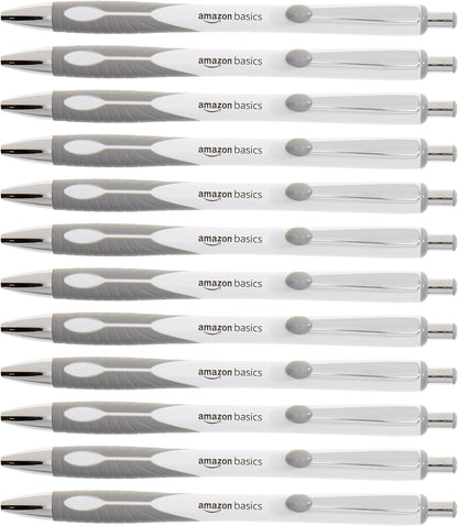 Amazon Basics (Retractable ballpoint pen- white barrel, medium point 1 MM,black ink (12 pack)