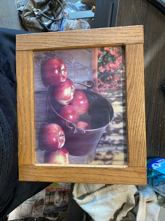 (1029) wooden framed apple picture