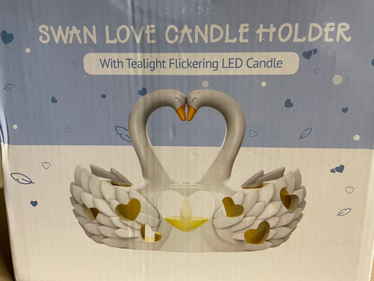 Swan love candle holder with tea light flickering LED candle