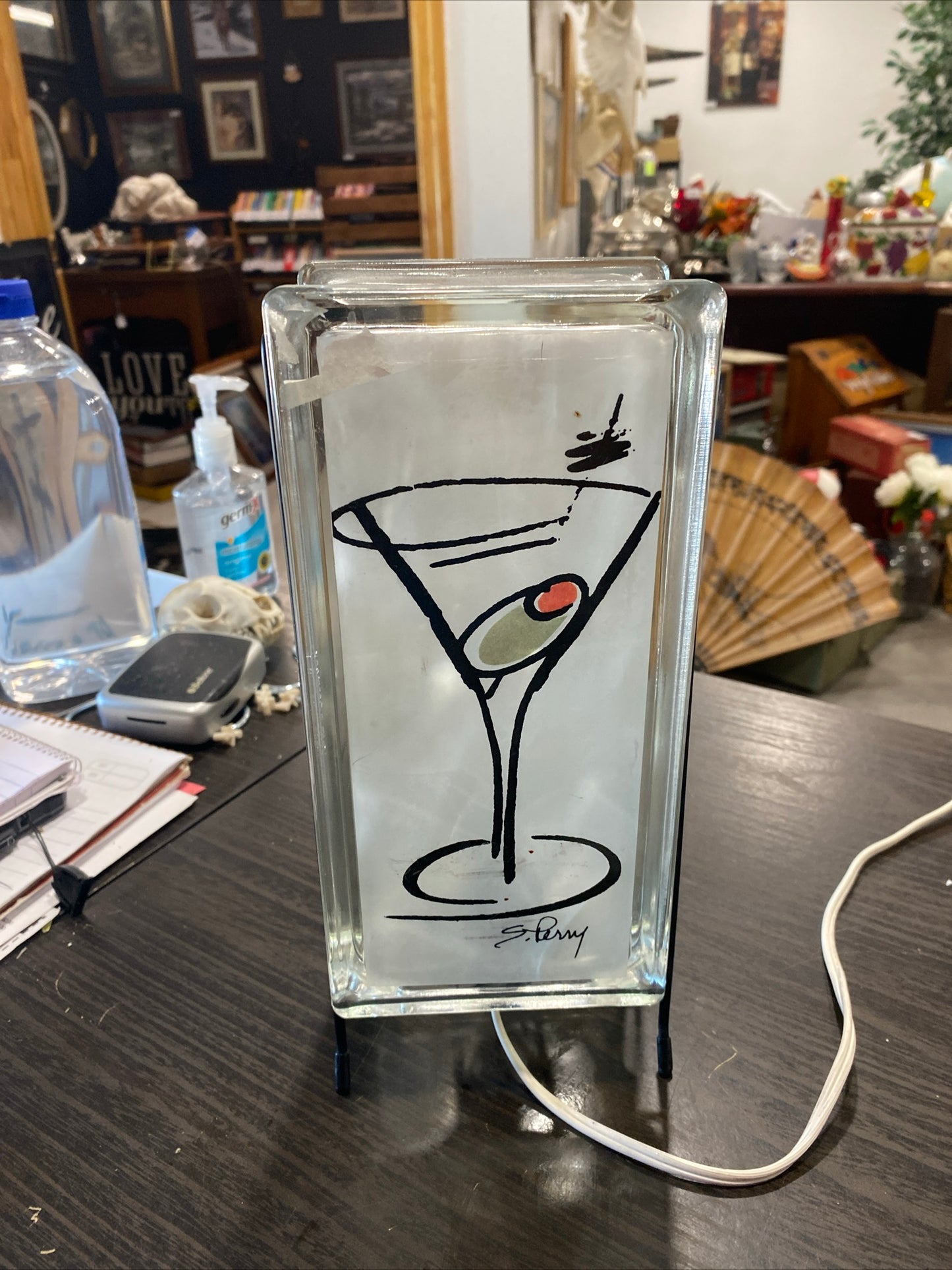 (1434) up-cycled glass martini lamp