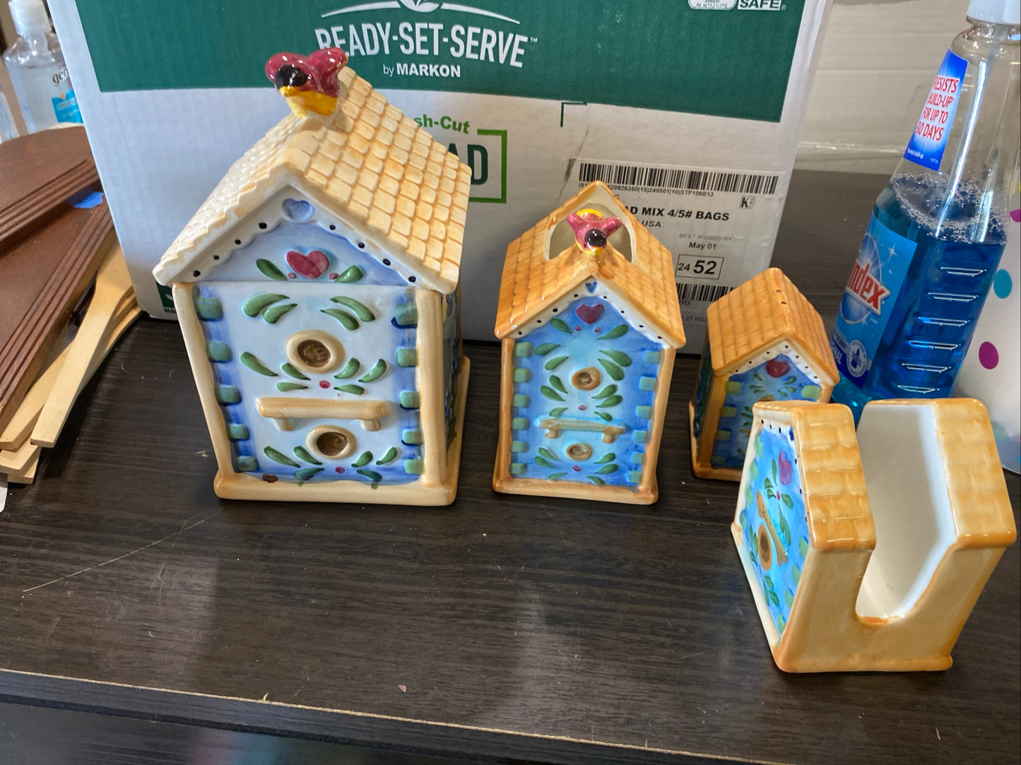 (1480) bird house ceramic set