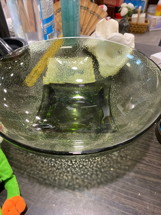 (1527) green vintage serving bowl