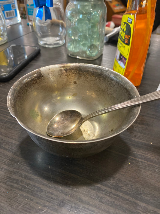 (1758) vintage tin bowl and spoon