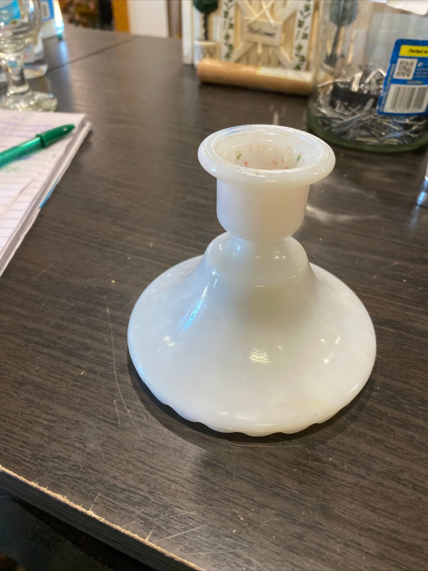 (1813) milk glass candlestick holder