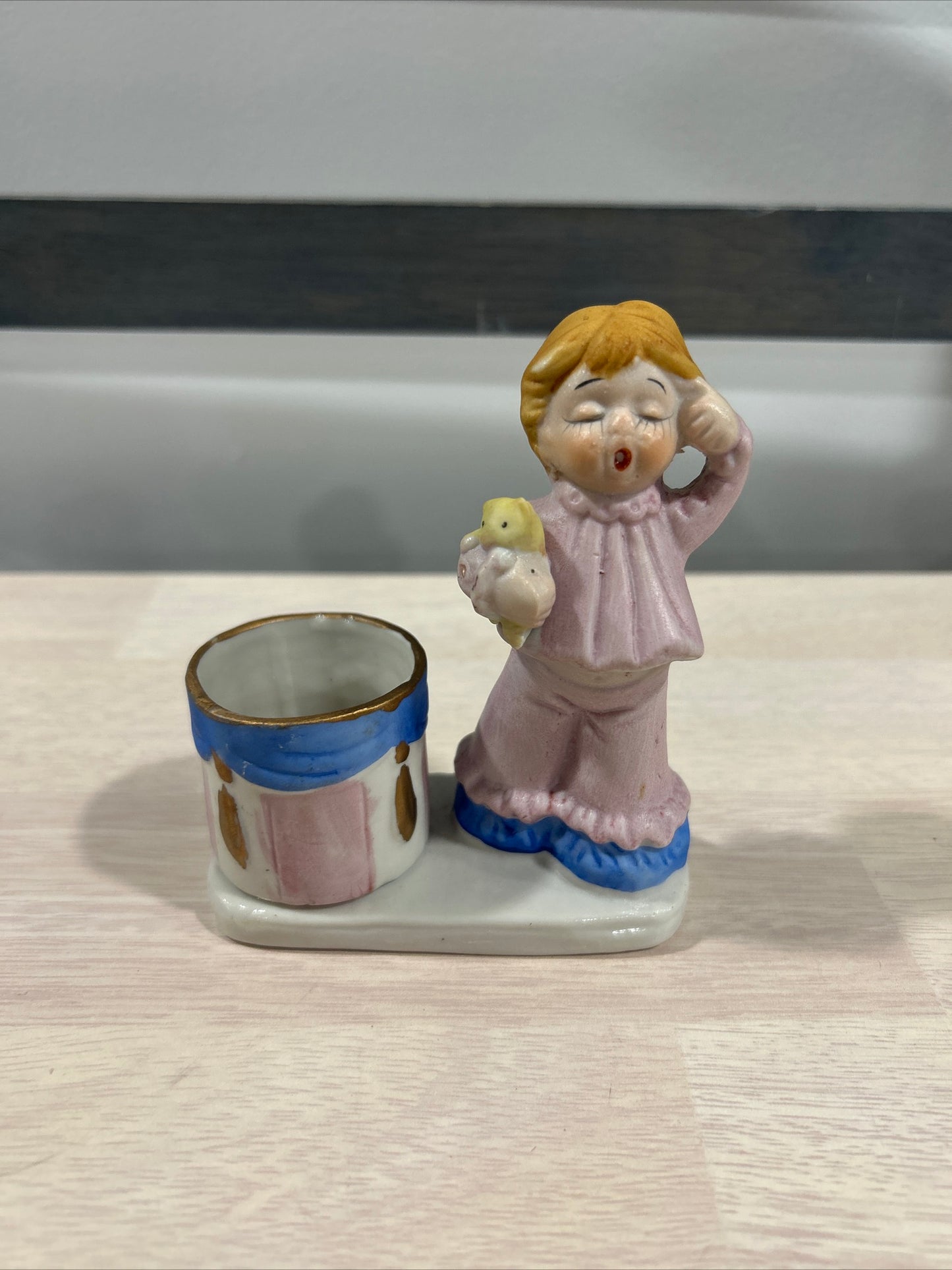 Jasco 1978 “Christmas Luvkins” (Girl W/Stuffed Toy) Porcelain Candle Holder-(202)