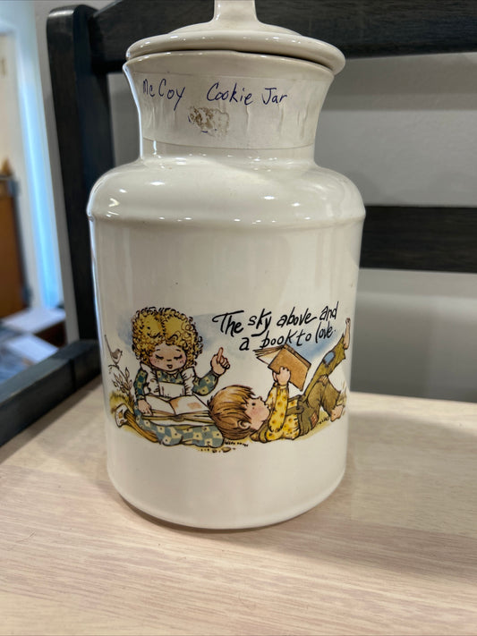 Vintage McCoy #252 Milk Jug Cookie/Canister Jar “The Sky Above And Book To Love”-(232)