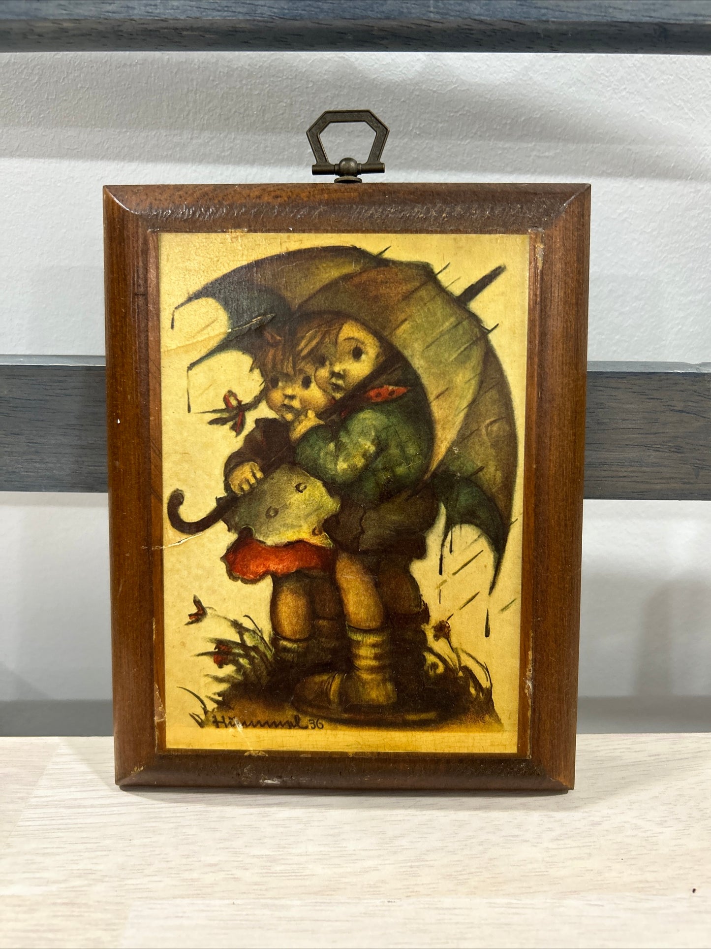 Vintage Hummel framed tile art-(245)