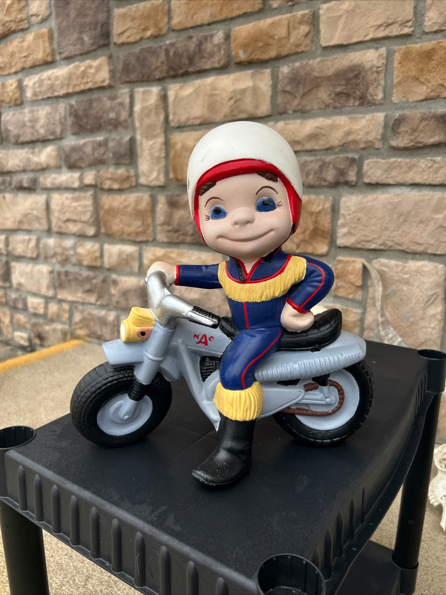 (411) Vintage Atlantic Mold Company Ceramic Smiling Boy MAC Retro Motorcycle