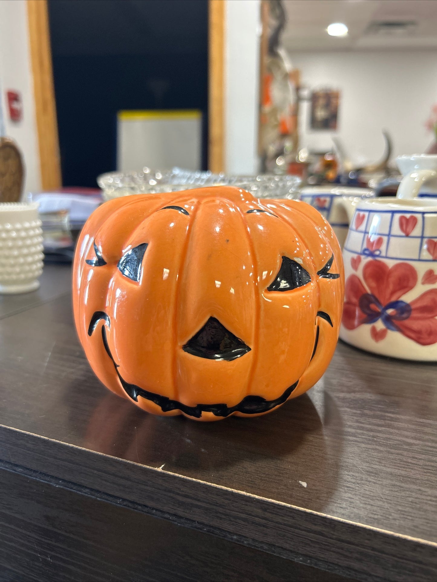 (434) Vtg Haeger USA Ceramic Jack-O-Lantern Pumpkin Flower Pot Planter  Candy Bowl