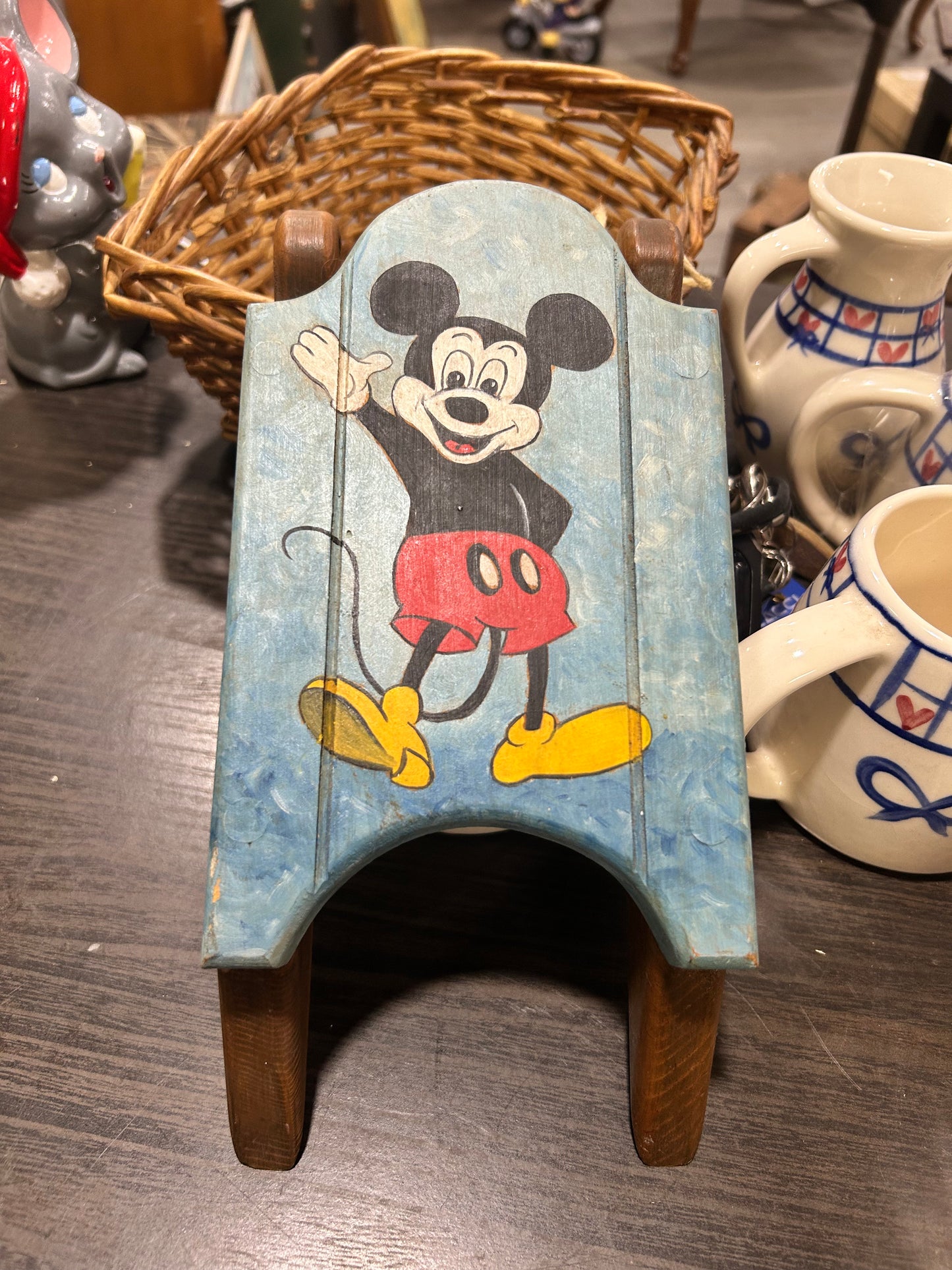 (437)Mickey mouse painted sled/Dawsons wood items orient Ohio