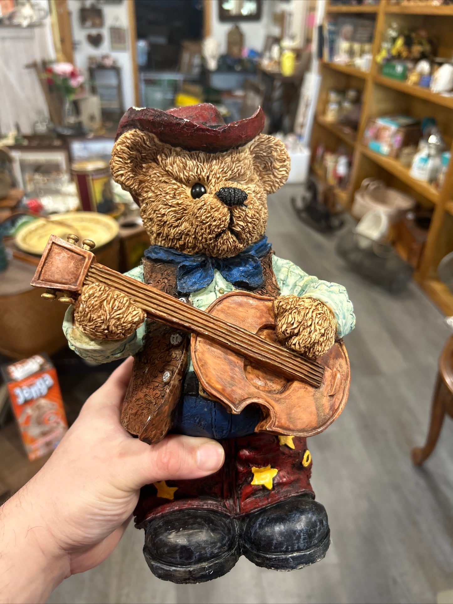 (463) VNTG Resin Teddy Bear Figurine “Cowboy”