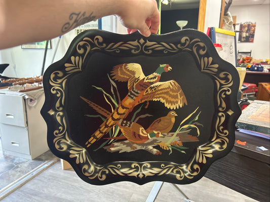 (467) Vintage metal tray pheasants