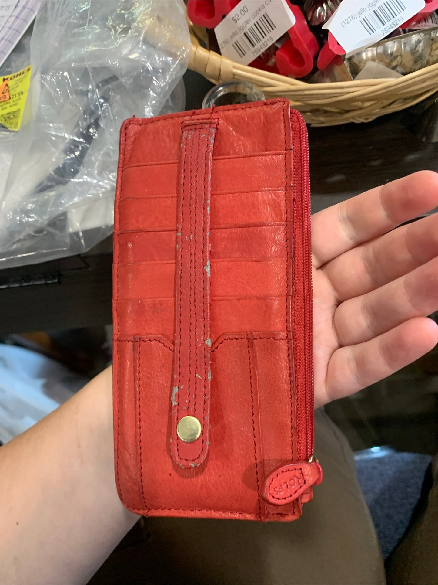 (1282) red leather card holder