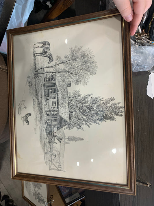 (1298) buck nimy farm etching 1950