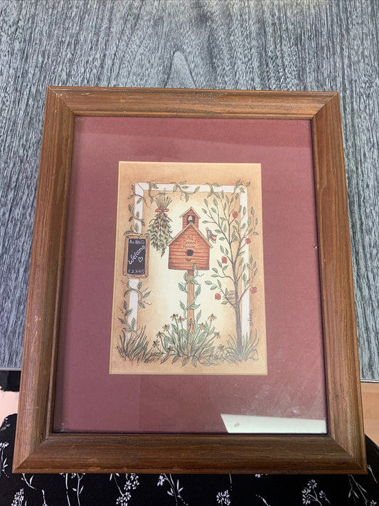 (2059) old school house framed painting